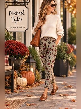 Anthro’s Michael Tyler, Floral Patterned Women's Pant,Stretch & Comfor